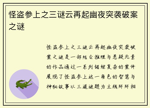 怪盗参上之三谜云再起幽夜突袭破案之谜